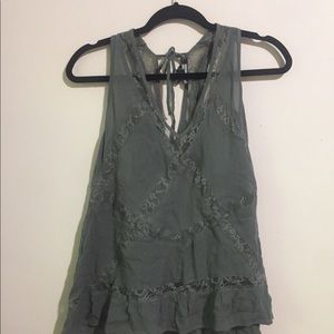 green tank with lace inserts